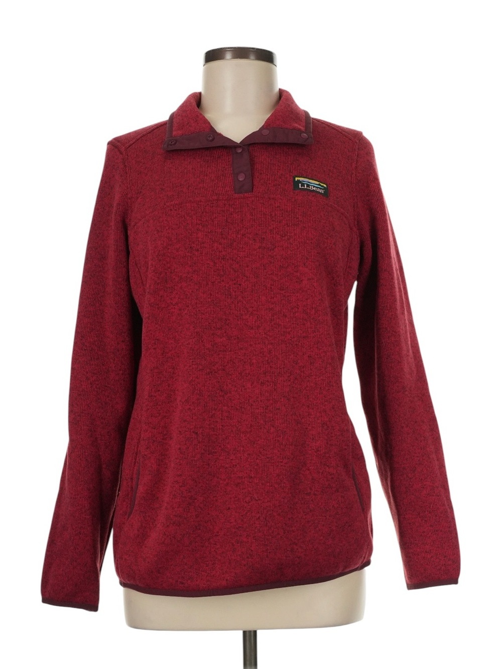 L.L. Bean Woman's Sweater Fleece Quarter Snap Pullover M Red Camping Gorp Trail